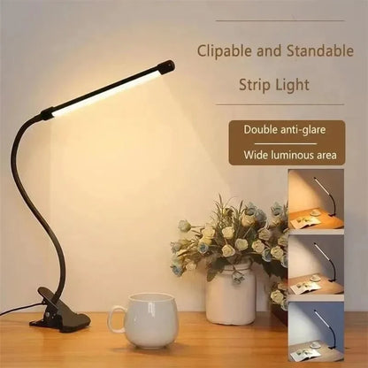 LED Adjustable Table Lamp USB 3 Colors Eye Protection Study Night Lamps Clip On Dimmable for Home Office  Reading Led Desk Lamps