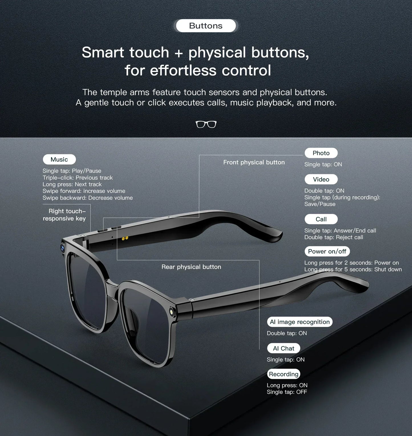 Men AI Smart Glasses 2026 New Color-Changing Translation Glasses 800W Camera Waterproof Call Photo Video Recording Sunglasses