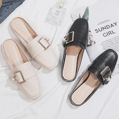 New Women Slipper Casual Shoes Fashion Women's Leather Loafers No Heel Slip-on Shoes Summer Outdoor Light Ladies Walking Shoes