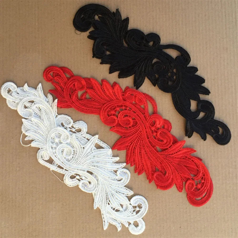 1~8 Pair Red Black White Water Soluble Embroidered Lace Fabric Flower Patch Wedding Dress Diy Flower Lace Applique Material