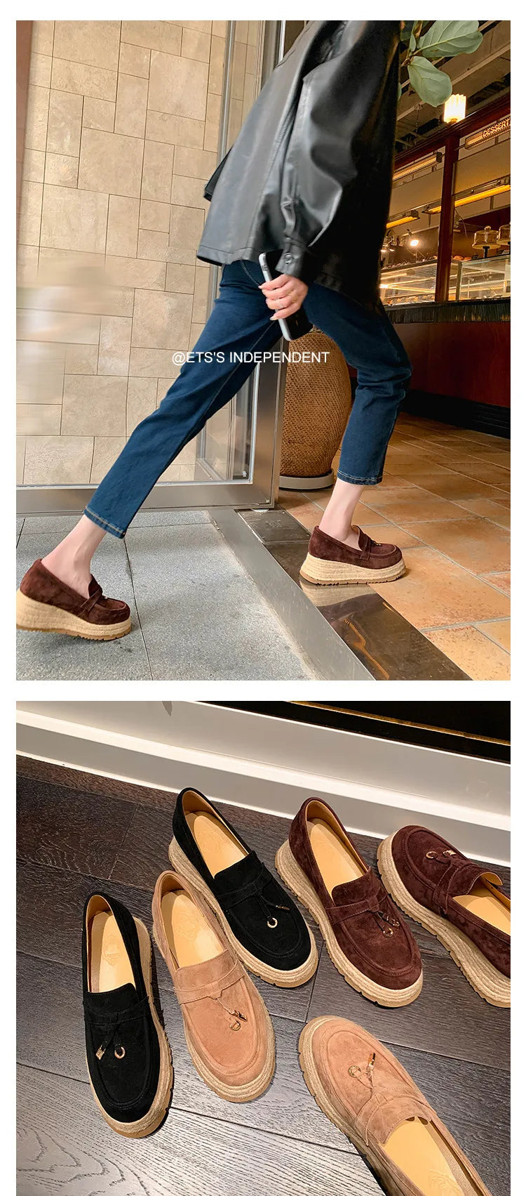 MKKHOU Fashion Loafers New High Quality Real Leather Suede Vintage Straw Braid Platform Shoes Daily Casual Light Shoes Neutral