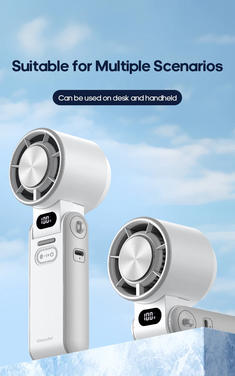 New Foldable Air Cooling Rechargeable Fan 3600mAh Portable Mini Handheld Fan 100-Speed Stepless Turbo Wind for Outdoor Travel