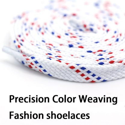 1Pair Mixed Color Shoe Laces Black and White Stripe Double Flat Shoelaces Sneakers Casual Shoes Shoelace