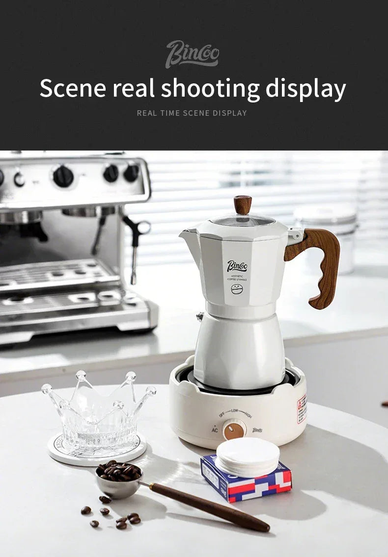 Bincoo Dual Valve Moka Pot Espresso Maker Mocha Pot Brewed Coffee Pot 220V Electric Stove Concentrated Extraction Barista Tools