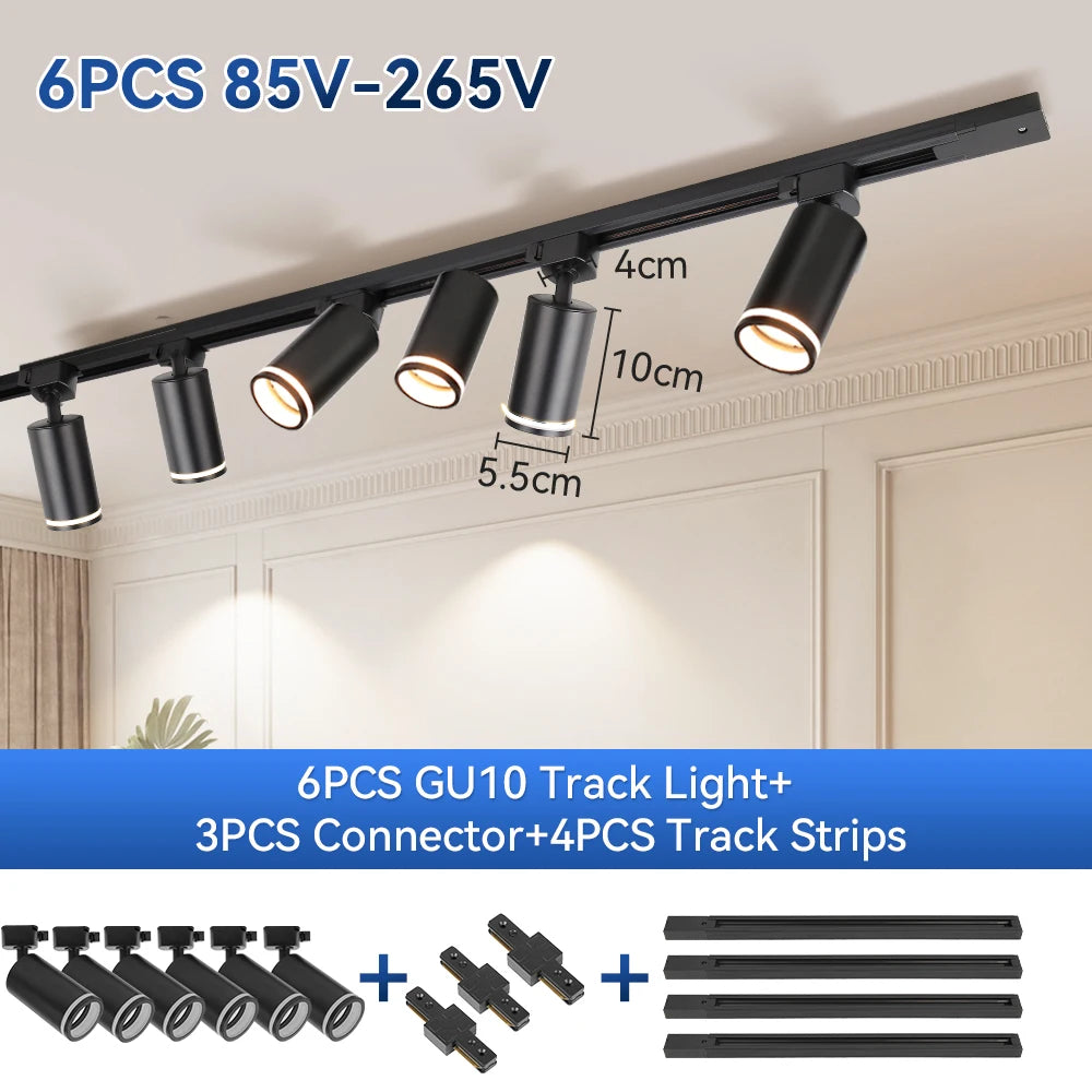 Led Track Light GU10 Spotlight 110V 220V Track Pendant Indoor for Home Decor Kitchen Bedroom Ceiling Lamp Fixture Track Lighting
