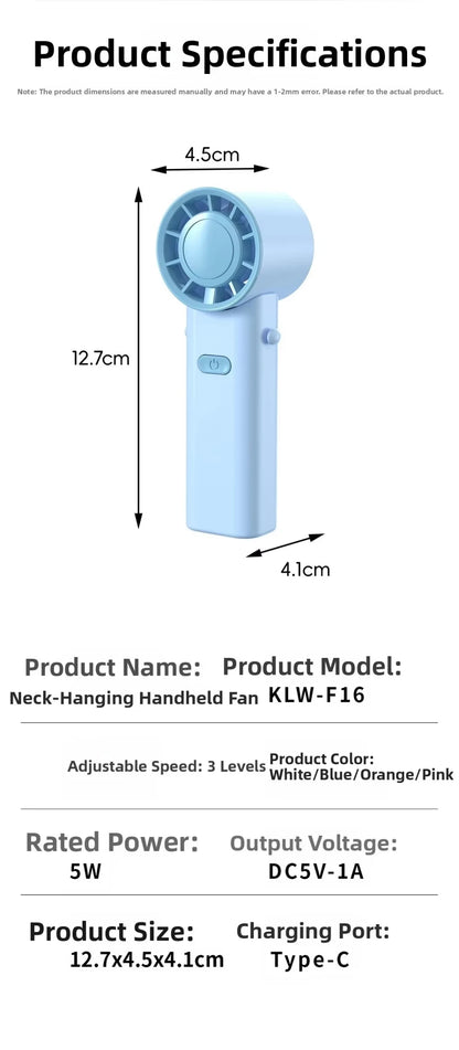 Mini Portable Neck Fan Foldable USB Rechargeable Handheld Fan Hands-Free Cooling for Travel Outdoor Summer