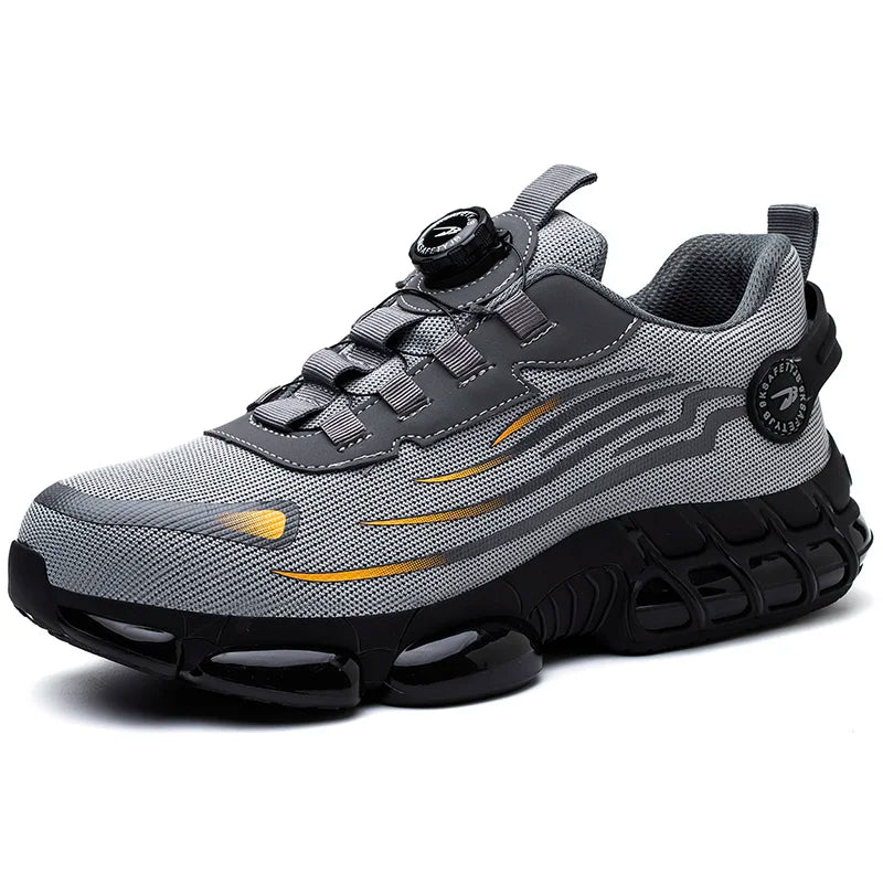 Breathable Men Boots Rotating Buttons Safety Shoes Men Puncture-Proof Work Boots Steel Toe Shoes Light Indestructible Shoes