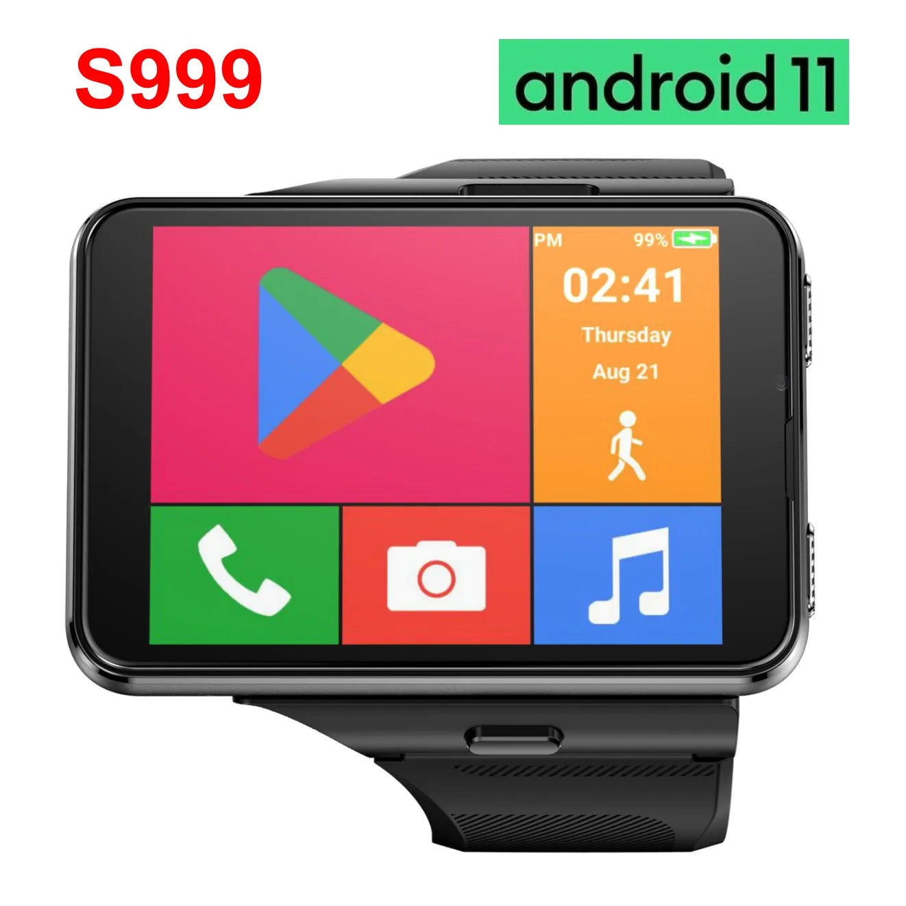 S999 4G LTE Smart Watch Android 11.0 OS 4GB RAM 64GB ROM 2.88" Big Screen 2MP/8MP Dual Camera Quad Core 2300mAh Men Smartwatch
