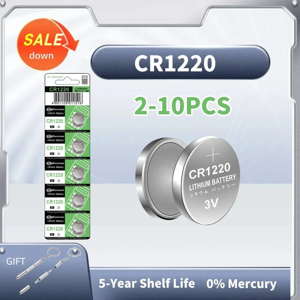 2-10pcs High-Capacity CR1220 LM1220 BR1220 KCR1220 3V Alkaline battery For Toy Watch Car Remote Control Mouse Button Coin Cell