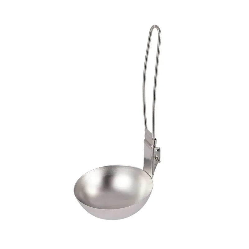 Outdoor Camping Portable Foldable Stainless Steel Colander Soup Ladle Picnic Tableware Folding Spoon Baking Tableware