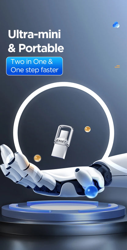 Eaget USB 3.2 Flash Drive 2 in 1 Mini USB and Type C Pen Drive 32GB 64GB 128GB Pendrive Memory Stick Flash Disk for PC Phone