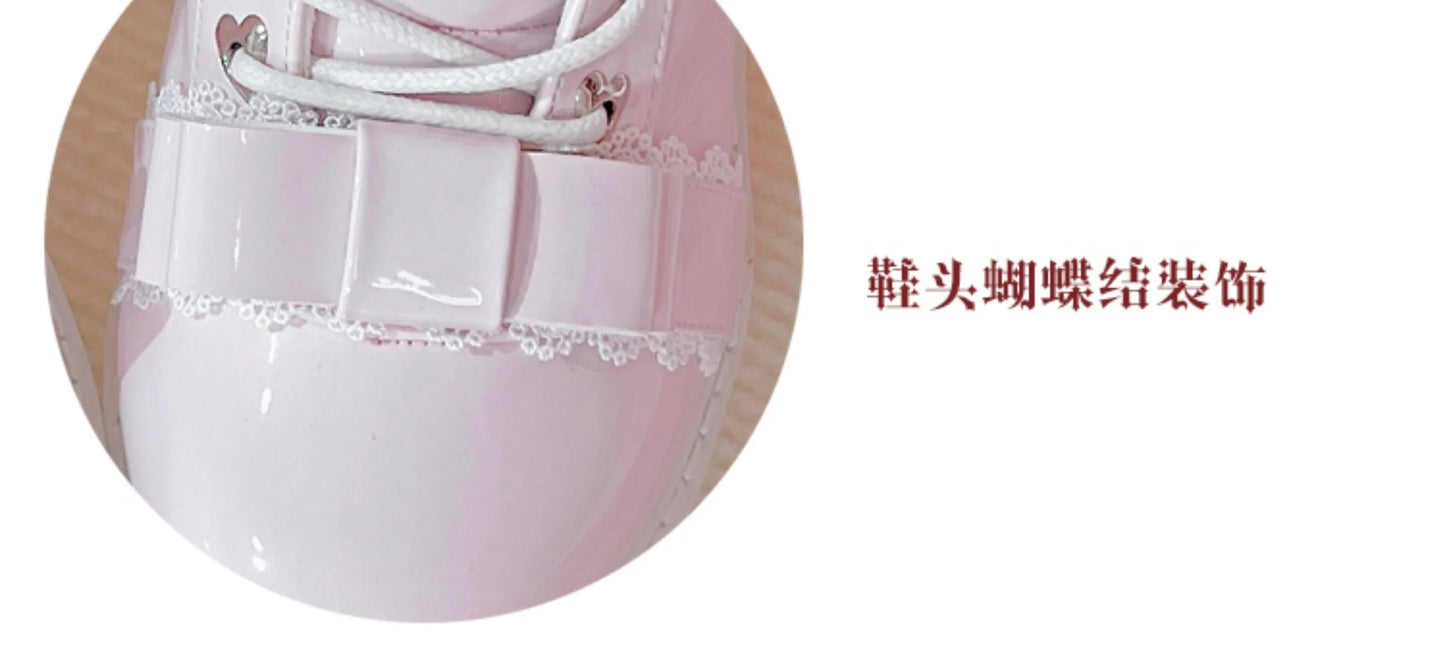 Japanese Mine Lolita Short Boots for Women Mass Production Love Rhinestone Buckle Bow Round Head Platform Boots Sweet Shoes