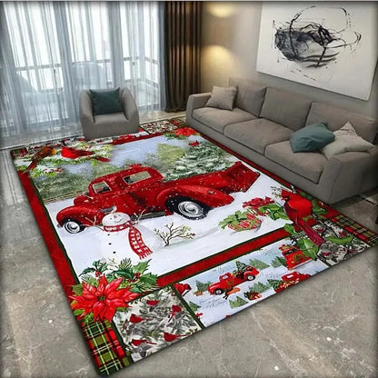 Merry Christmas Holiday Rug All-Over Living Room Carpet Festive Door Mat Washable Decorative Floor Decor for Xmas Beautiful Home