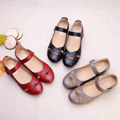 GKTINOO Spring Breathable Genuine Leather Summer Shoes Woman Flat Low Heel Shallow Soft Comfort Flats Mary Janes Women Size 43