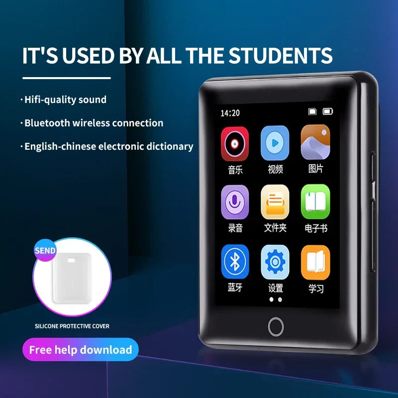 Metal Full Screen 3.0-inch MP3 Music Player Bluetooth 5.0 External Play Mini Portable Walkman/FM/eBook/Recorder MP4 Touch Screen