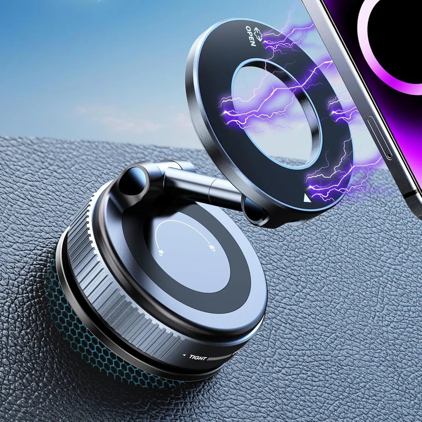 Strong Magnetic Vacuum Car Phone Holder Foldable 360° Adjustable Universal Mount for Car Dashboard Desk Bathroom & More ﻿