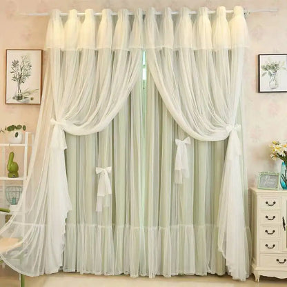 New Korean Style Pink Princess Style Double-layer Curtain for Girls' Bedroom Blackout Curtain for Living Room