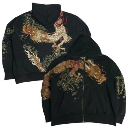 American Retro Sakura Dragon Graphic Zipper Hoodie Y2K Clothes Men Women Hip Hop Retro Casual Oversized Hoodie Jacket