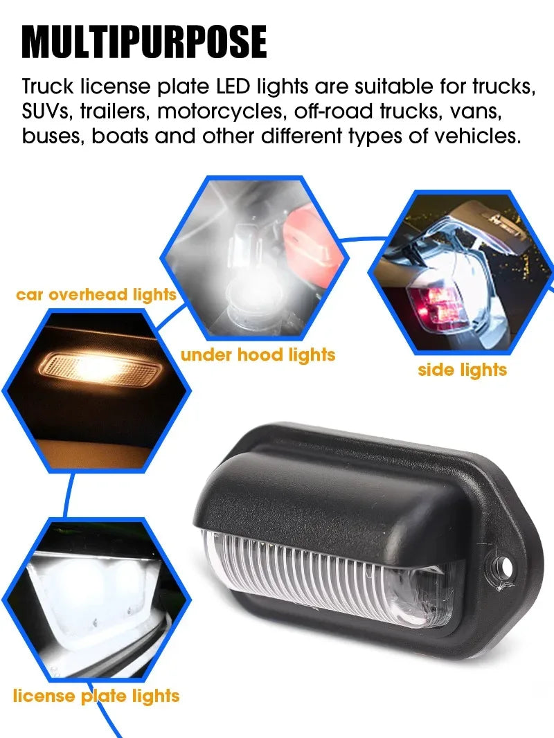 6 LED Universal Car License Light for SUV Truck Trailer Van Tag Step Lamp White Bulbs Car License Plate Lights Car Accessories