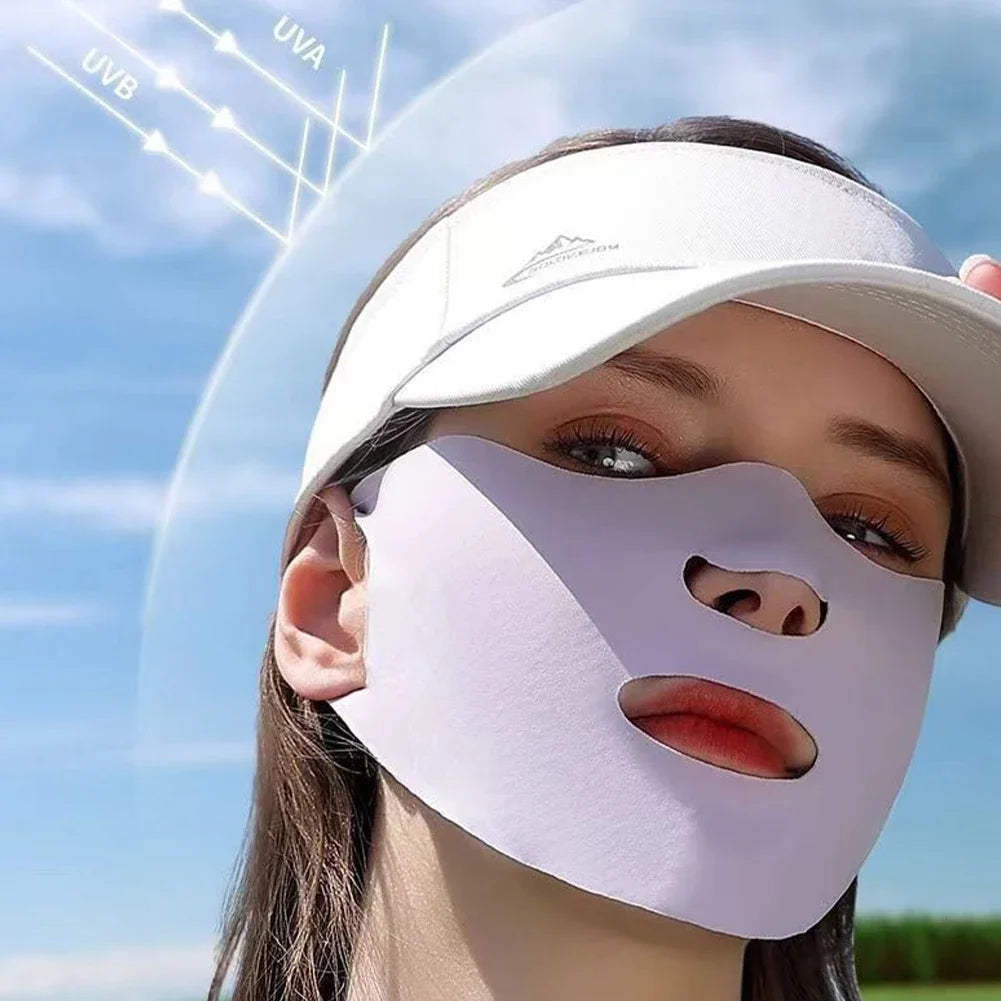 Women Men Sunscreen Mask Outdoor Cycling Face Mask Breathable Reusable Double Layer Ice Silk Masks Anti-UV Sun