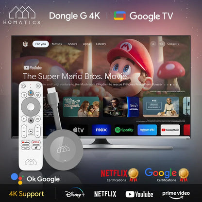 HOMATICS Dongle G 4K Google & Netflix Certified TV Stick 2GB 32GB Google TV 11 OS Amlogic S905Y4 Support AV1 4K H.265 Dolby Atmo