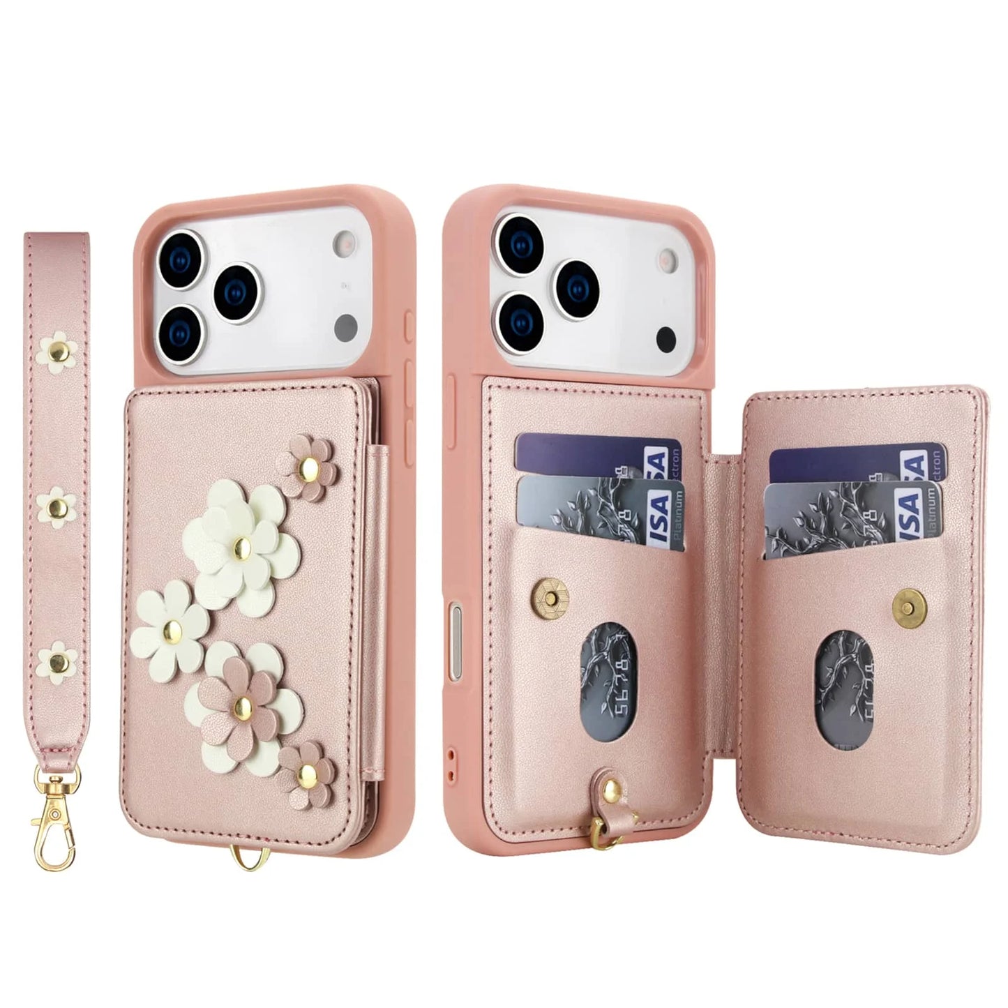 For iPhone 17 Pro Max iPhone Air Case, Wallet with Card Holder, Cute Flower Design Crossbody Purse,Magnetic Kickstand Shockproof