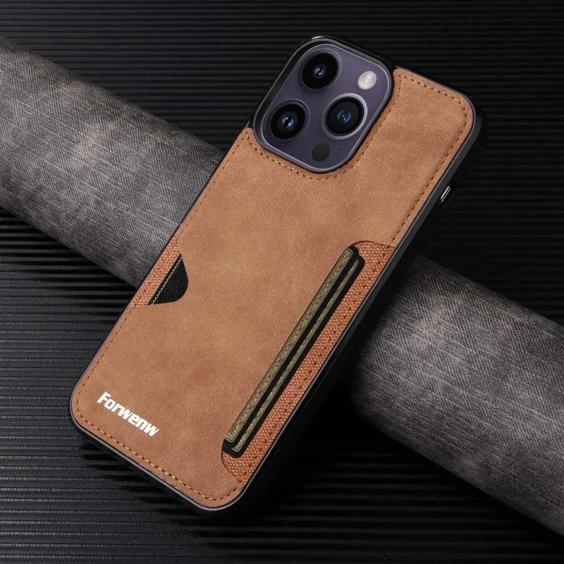 Retro Card Holder Phone Case for iPhone 17 16 15 14 13 12 11 Pro Max 16E Mini XS XR SE 7 8 Plus Busines Wallet PU Leather Cover