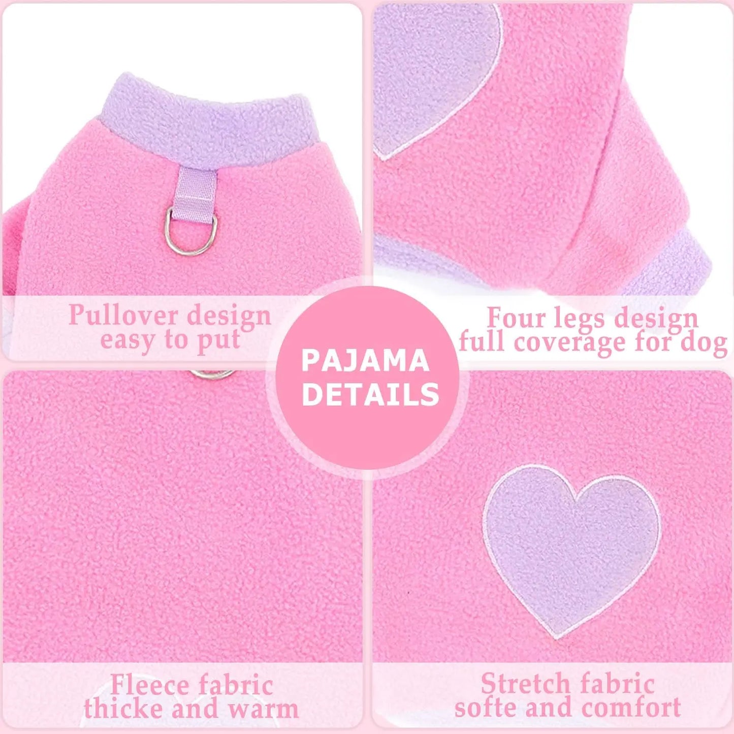 Heart Pattern Dog Pajamas for Small Dogs, Warm Fleece Dog Jumpsuit Yorkie Puppy Onesie Autumn Winter Clothes Chiwawa Pet Apparel