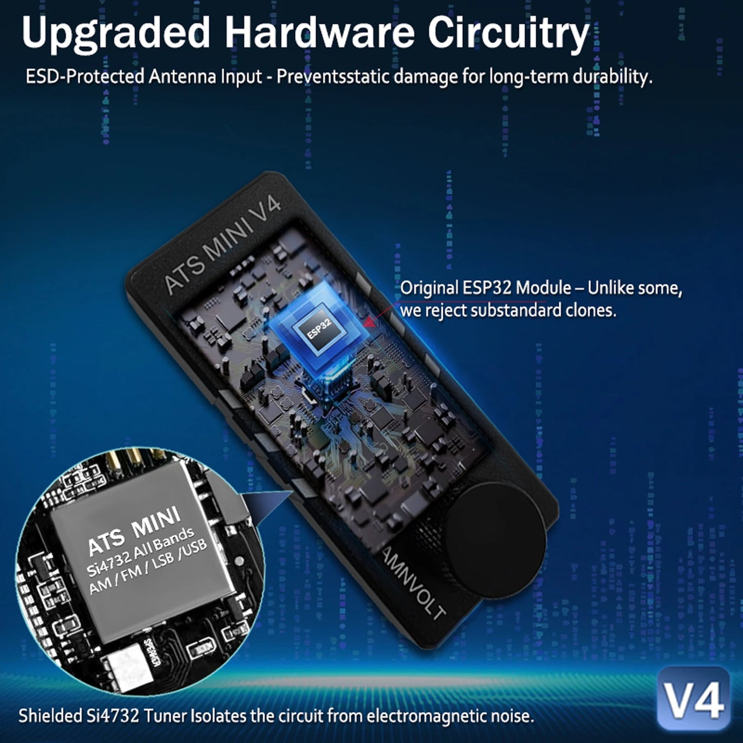 AMNVOLT V4/V3S ATS MINI SI4732 Radio ALL Band DSP Radio FM AM SSB LSB USB Receiver, built-in Hi-Z Headphone Amplifier Circuit