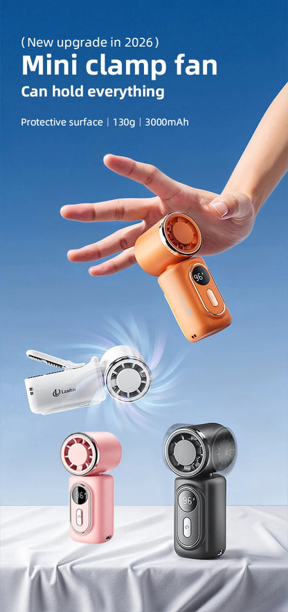 Mini Ice Compress Fan High Speed Cooling Ice Pack Fan 3000mAh 5 Speeds 180°Adjustable LED Display USB Rechargeable Portable Fans