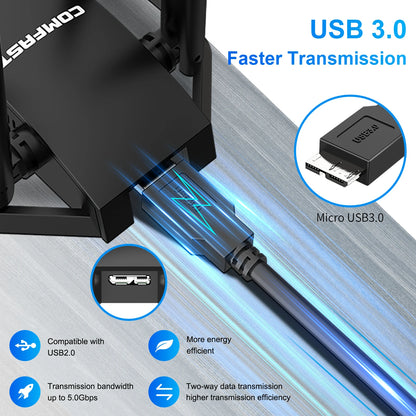 COMFAST 1300M Adaptador Wi Fi Banda Dupla Sem Fio 2.4G/ 5GHz 4 Antenna USB3.0 Wireless USB Placa Wifi Pra PC  Kali Linux Adapter