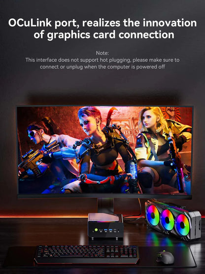 GMKtec K12 Mini PC AMD Ryzen 7 H 255 Windows 11 Pro DDR5 5600Mhz PCie3.0 NVMe SSD Wifi6E BT5.2 Quad Screen Display Oculink