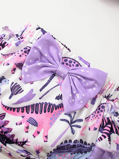 Cute Baby Casual Floral Butterfly Headband Short-Sleeve Romper and Shorts 3-Piece Set