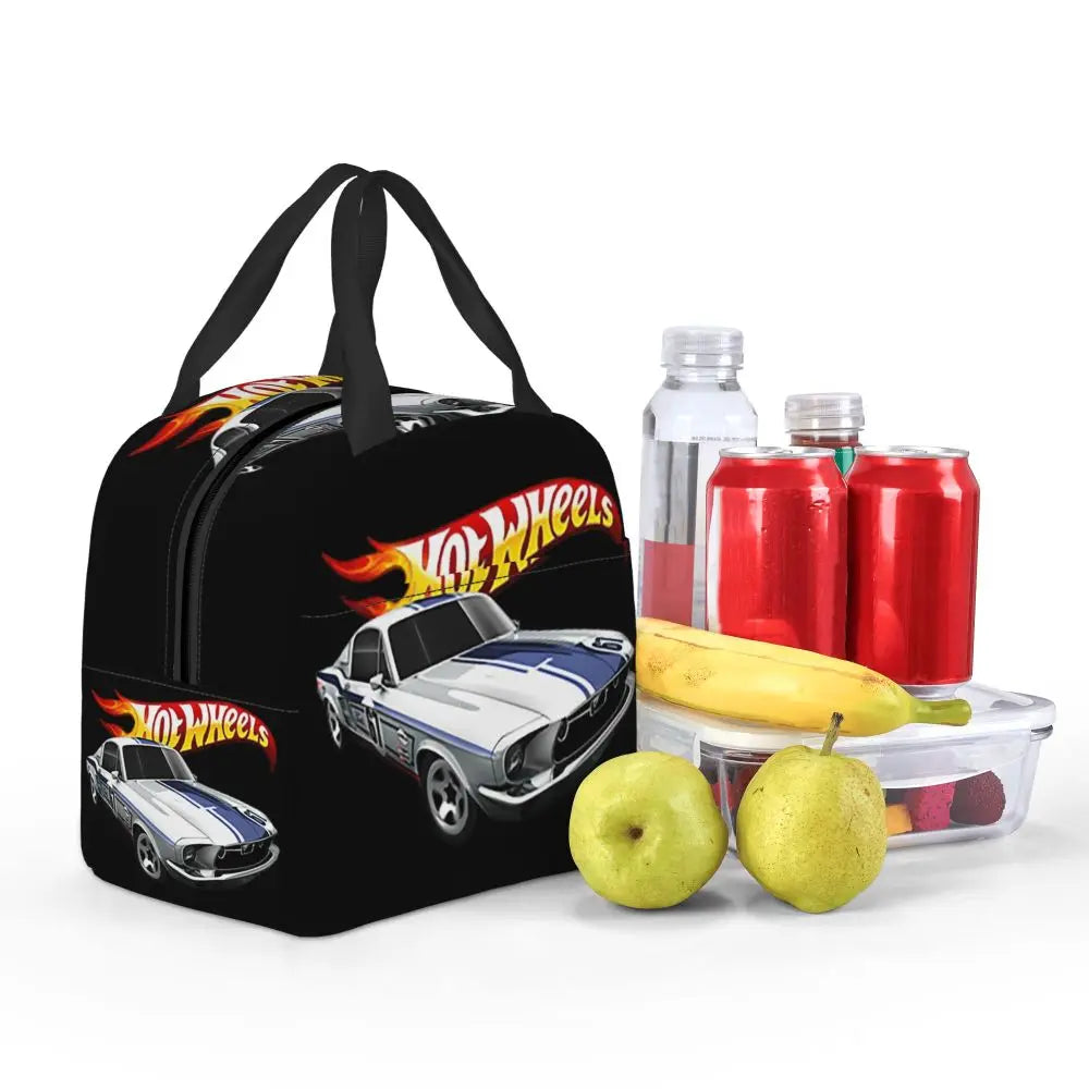 Custom Hot Wheels For Fans Thermal Insulated Lunch Bag Cartoon Sport Car Portable Lunch Container Travel Multifunction Food Box