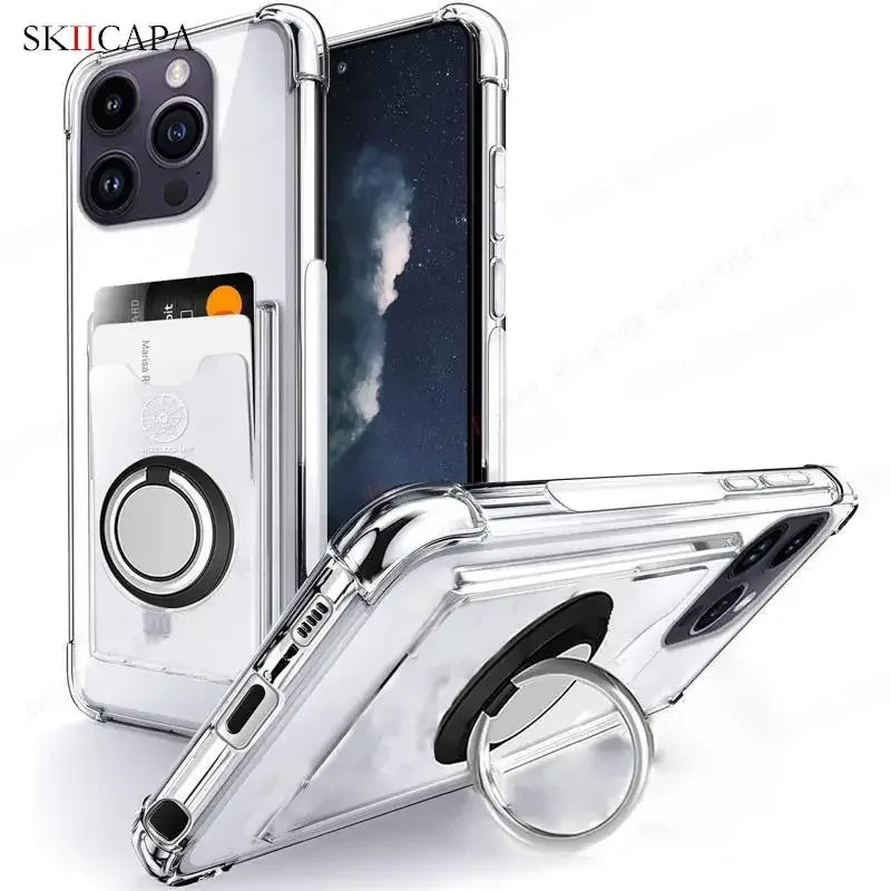 Ring Holder Wallet Card Slot Phone Case for Xiaomi 14T 14 Pro Airbag Shockproof Soft Silicone Transparent Cover for Redmi 14C 4G