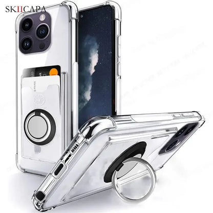 Ring Holder Wallet Card Slot Phone Case for Xiaomi 14T 14 Pro Airbag Shockproof Soft Silicone Transparent Cover for Redmi 14C 4G