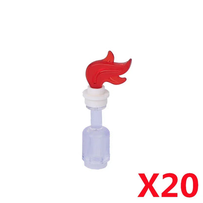 MOC Medieval Campfire Building Block Flame Wave Candle Transparent Wine Bottle Educational Toy Compatible Accessories Brick K054
