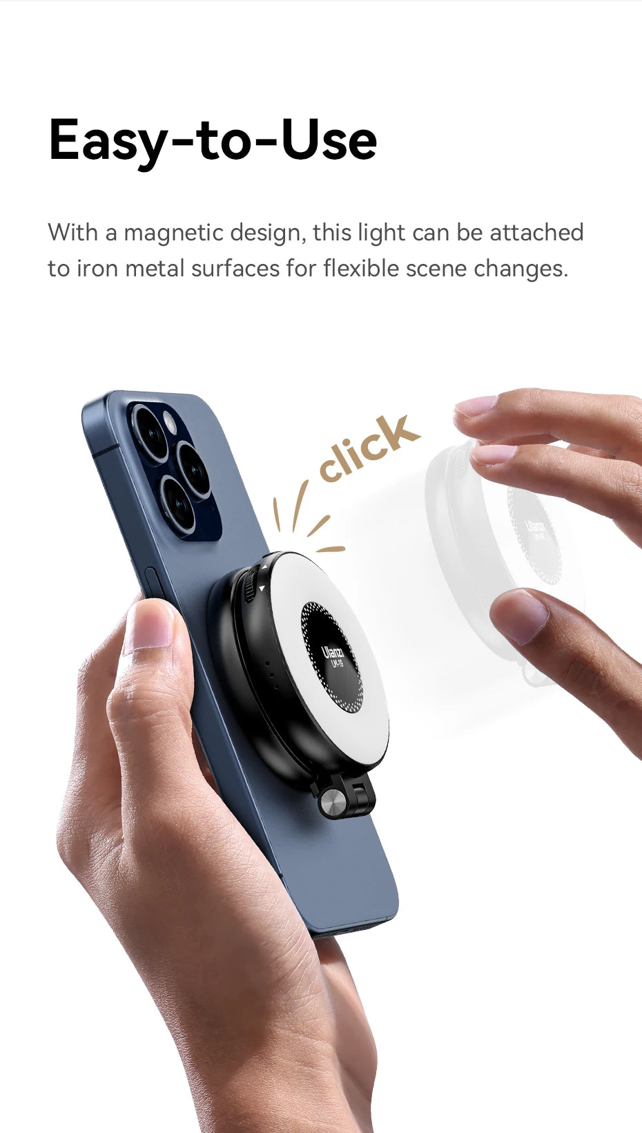 Ulanzi LM19 Bi-color MagSafe Light Phone Stand for iPhone 15 14 13 12 Mini Pro Pro Max for Vlog Live-streaming Photography