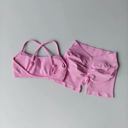 Seamless Yoga Shorts Set Yoga Women's Fitness Tight Bra Top Vest Gym Set Elastic Hip Lifting Gym Shorts Sports 2pcs Workout Suit