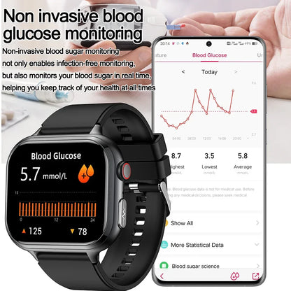 2025New Medical Grade ECG+PPG Smart Watch BMI Body Fat Uric Acid Painless Non-invasive Blood Sugar Monitoring Calling Smartwatch