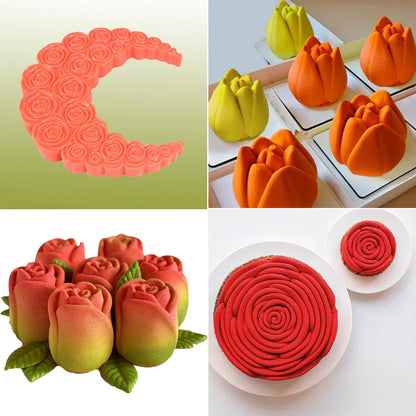 French Mousse Cake Molds Valentine's Day Pastry Baking Tools Rose Bud Design Silicone Cake Moulds Food Grade Kitchen Bakeware