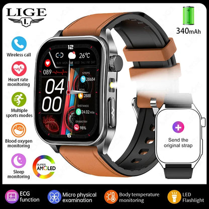 LIGE New Accurate ECG+PPG Smart Watch Laser Therapy Blood Lipid Uric Acid BP Heart Health Analysis BT Call Smartwatch Men Women