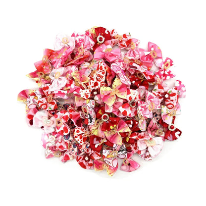 50/100pc Valentine's Day Dog Hair Accessories Diamond Dog Hair Bows Pink Love Style Pet Dog Ribbon Bow Rubber Bands Dog Supplies