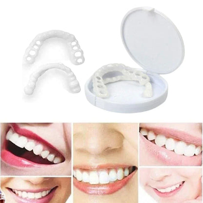2 Pairs Smile Whitening Teeth Snap On Silicone Cosmetic Denture Upper and Lower Fake Tooth Cover Perfect Fit Teeth Beauty Tool