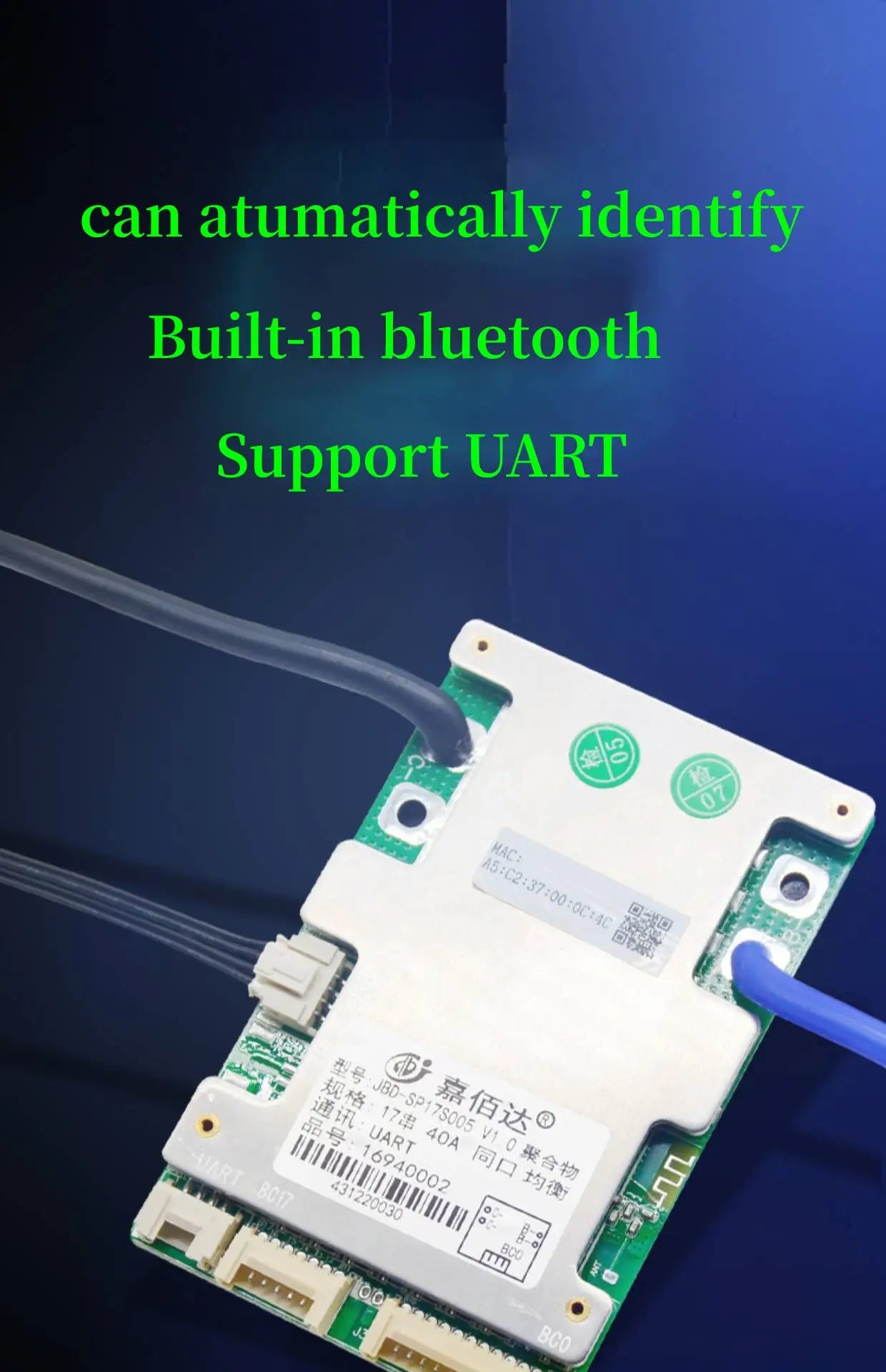 JBD Smart BMS LiFePo4 12S 36V 16S 48V 20A 40A 50A 60A 80A Li-Ion BMS 10S 13S 14S 16S 17S Balance Protection Board Built-in BT