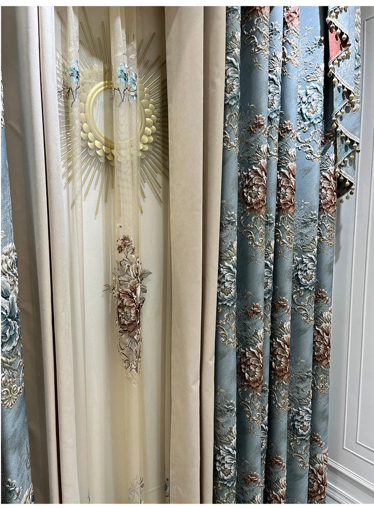High-end AtmosphereCurations for Living Room American French Large Relief Jacquard Finished European Bedroom Blackout Curtain
