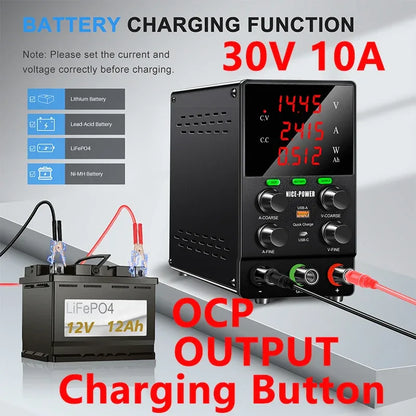 NICE POWER Adjustable DC Power Supply 12V/24V Lead-acid Battery Charging Auto-Stop When Full Reverse Polarity Protection Source