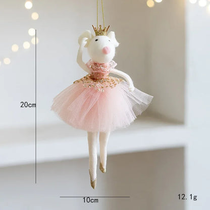 New Christmas Mouse Doll Pendant Girl Ballet Angel Christmas Tree Pendant Plush Hanging Xmas Decoration Charms New Year Gifts