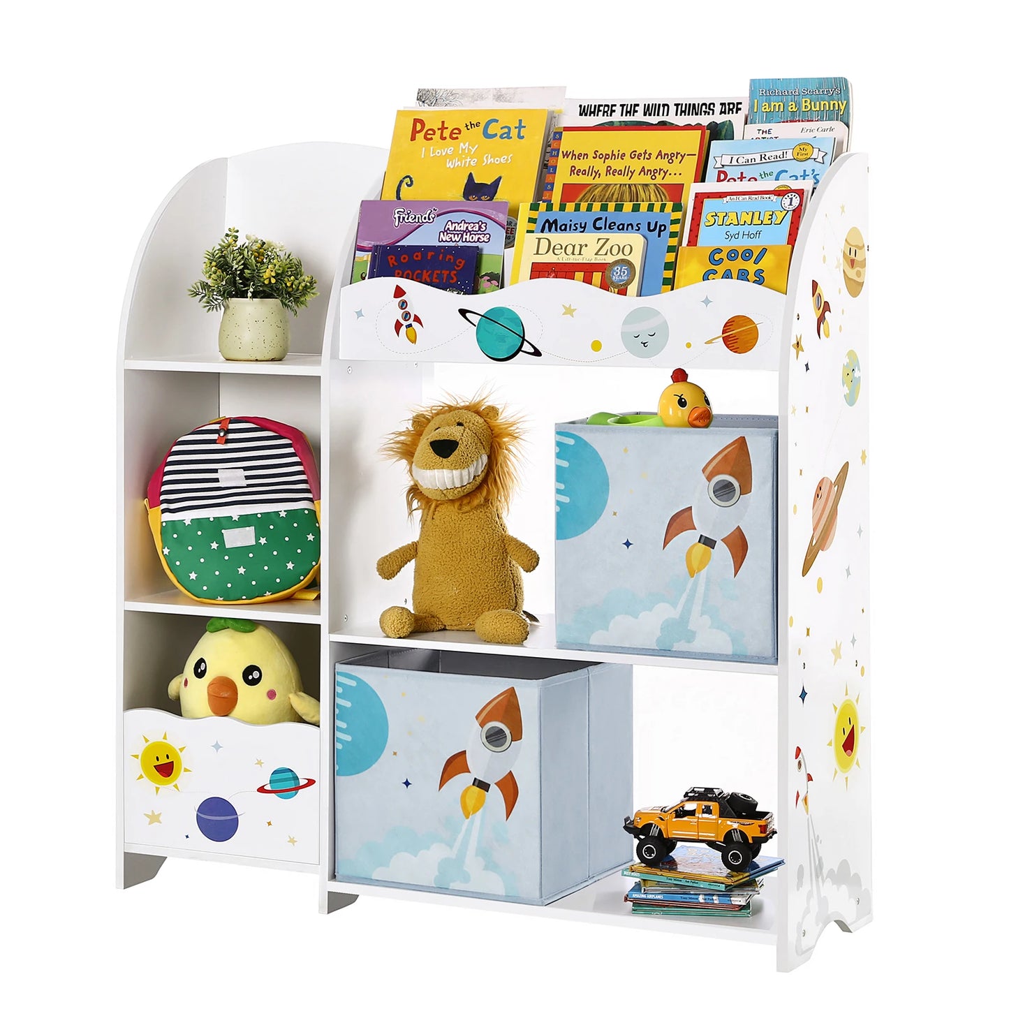 SONGMICS Toy and Book Storage Rack, Multifunctional Storage Furniture with 2 Drawers Fabric for Playroom