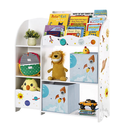 SONGMICS Toy and Book Storage Rack, Multifunctional Storage Furniture with 2 Drawers Fabric for Playroom
